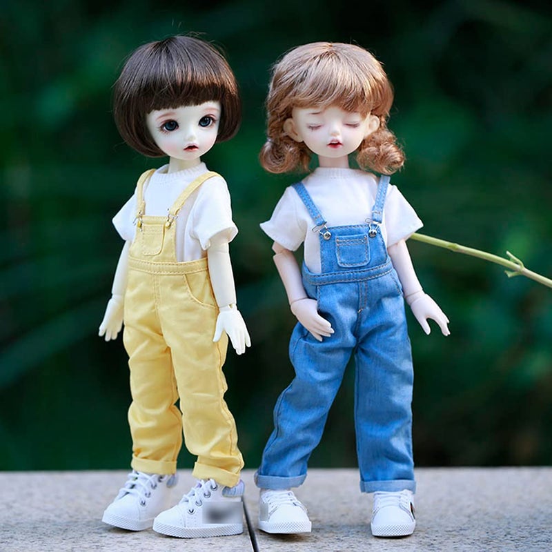 XiDonDon Blyth BJD clothes 30cm 1/6 BJD SD YOSD doll clothes Fashion Denim overalls pants and Short sleeve T-shirt set doll accessories (blue) - Image 2